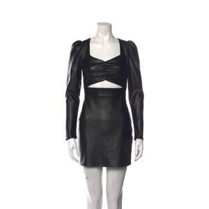 Ronny Kobo Collection black faux leather cutout long sleeve mini dress large NEW